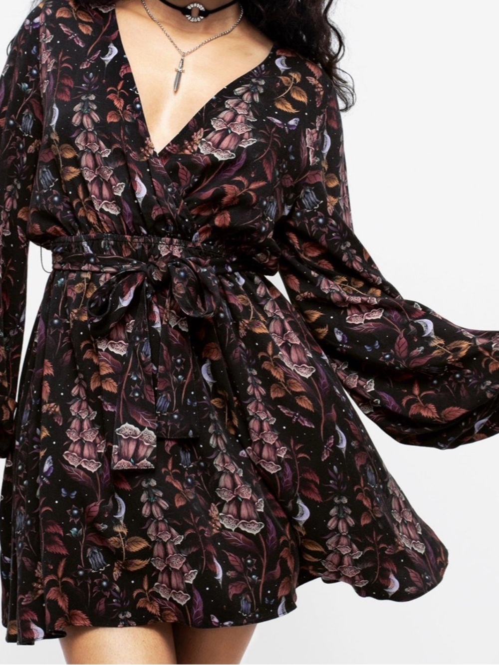 Disturbia Foxglove Wrap Dress Size 12 Moth Moon Botanical Print